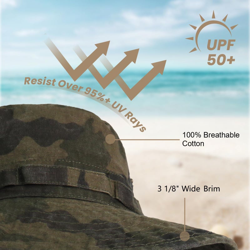 Phaiy Bucket Hat Wide Brim UV Protection Sun Hat Boonie Hats Fishing Hiking Safari Outdoor Hats for Men and Women Woodland Camo - Image 2